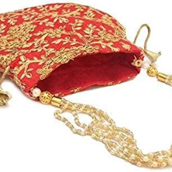 Potli Bag For Women Ethnic Designer Embroidery Work Batwa Pearls Handle With Int - Picture 8 of 8